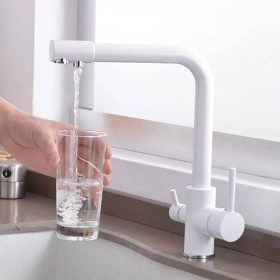   Konyhai csaptelep víztisztítóhoz 3-utas Modern dizájn - hajlított - fehér