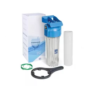   Aquafilter 10"-os magasnyomású szűrőház szett 10 bár nyomásig minősített szűrőházzal 1/2" csatlakozással, üledékszűrővel átlátszó házzal (FHPR12-HP1)