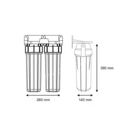   Aquafilter 2 lépcsős 10"-os Szűrőház 1/2" csatlakozással, átlátszó házzal, dupla "O" gyűrűs - réz menetes