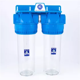   Aquafilter 2 lépcsős 10"-os Szűrőház 3/4" csatlakozással, átlátszó, 3 részes házzal - réz menetes