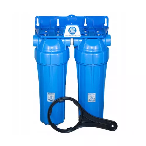 Aquafilter 2 lépcsős 10"-os Szűrőház 1/2" csatlakozással, kék házzal, dupla "O" gyűrűs - réz menetes
