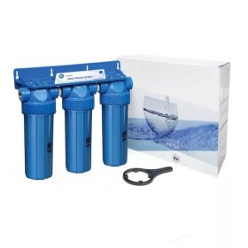   Aquafilter 3 lépcsős 10"-os Szűrőház 1/2" csatlakozással, kék házzal, dupla "O" gyűrűs - réz menetes