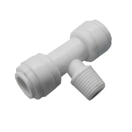 Külsőmenetes "T" elosztó bekötő-idom 3/8" cső x 1/4" menet x 3/8" cső - Quick