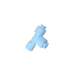   Külsőmenetes "T" elosztó bekötő-idom asszimetrikus 1/4" menet x 1/4" cső x 1/4" cső - Quick