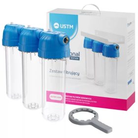   USTM 3 lépcsős 10"-os Szűrőház 3/4" csatlakozással, átlátszó házzal, dupla "O" gyűrűs - réz menetes